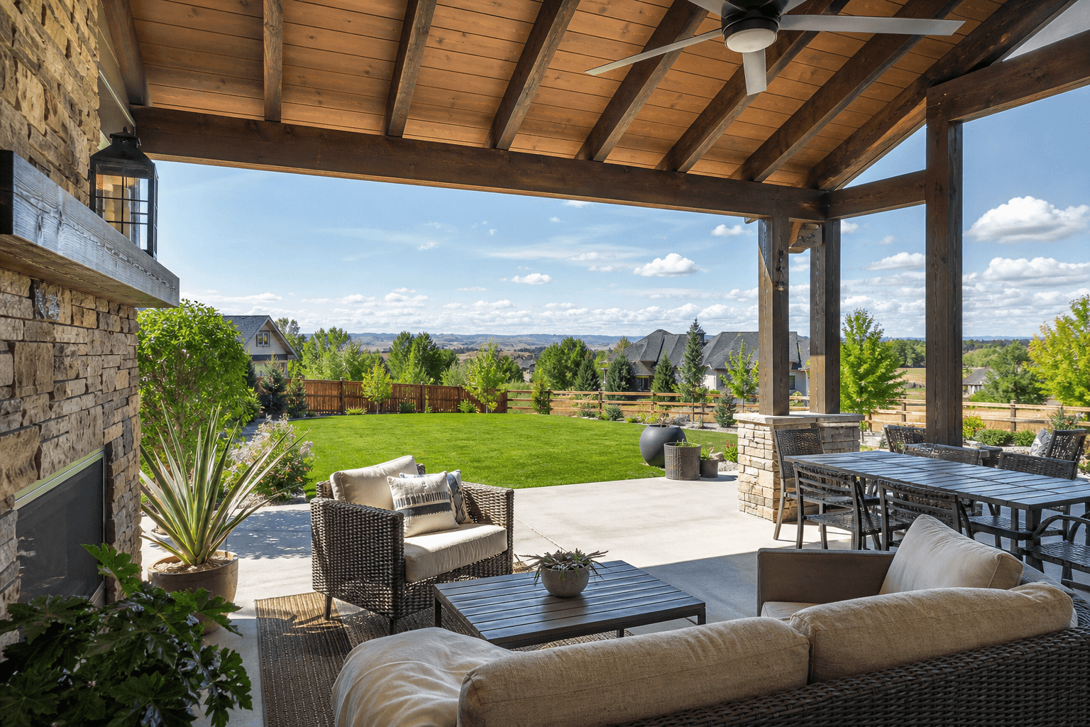 Outdoor bar cabinet storage under a covered patio in the Treasure Valley