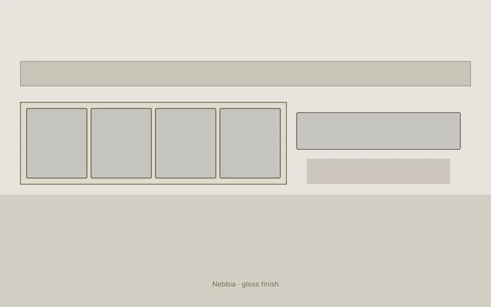Nebbia on kitchen cabinets