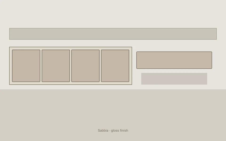 Sabbia on kitchen cabinets
