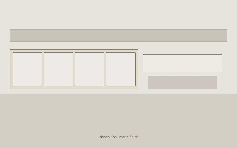 Bianco Kos on kitchen cabinets