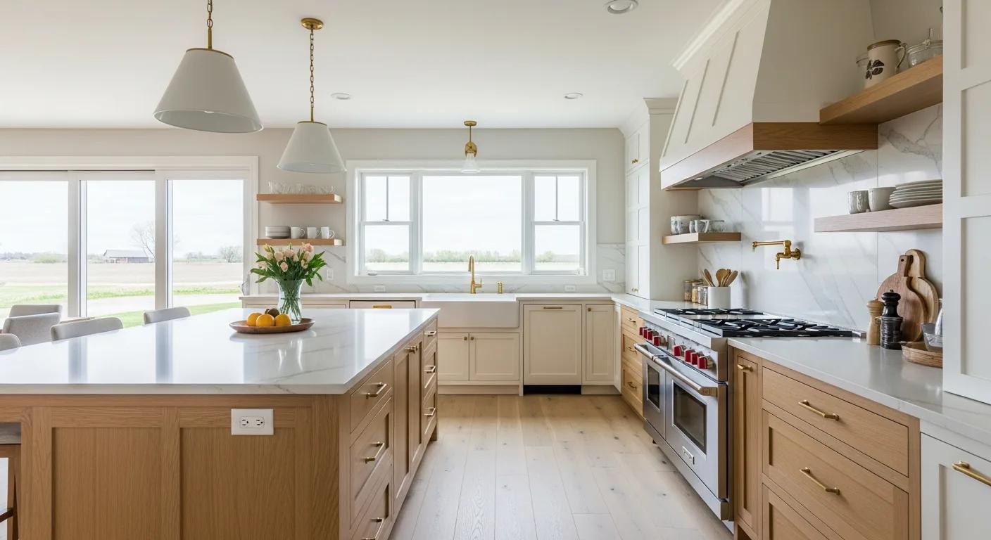 Large kitchen island cabinets with seating in a Middleton home