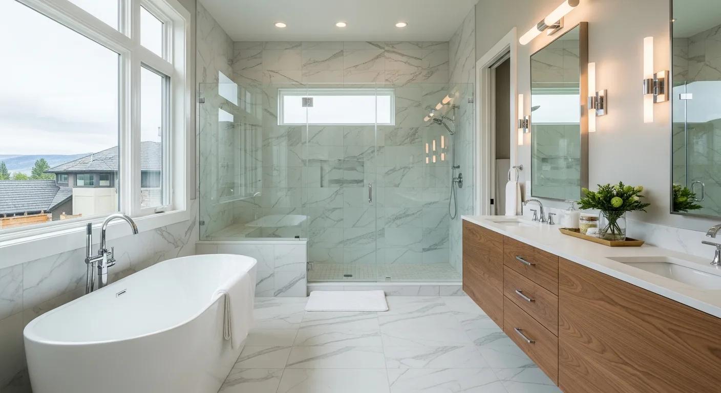 Luxury master bathroom vanity cabinets with premium finishes in Eagle