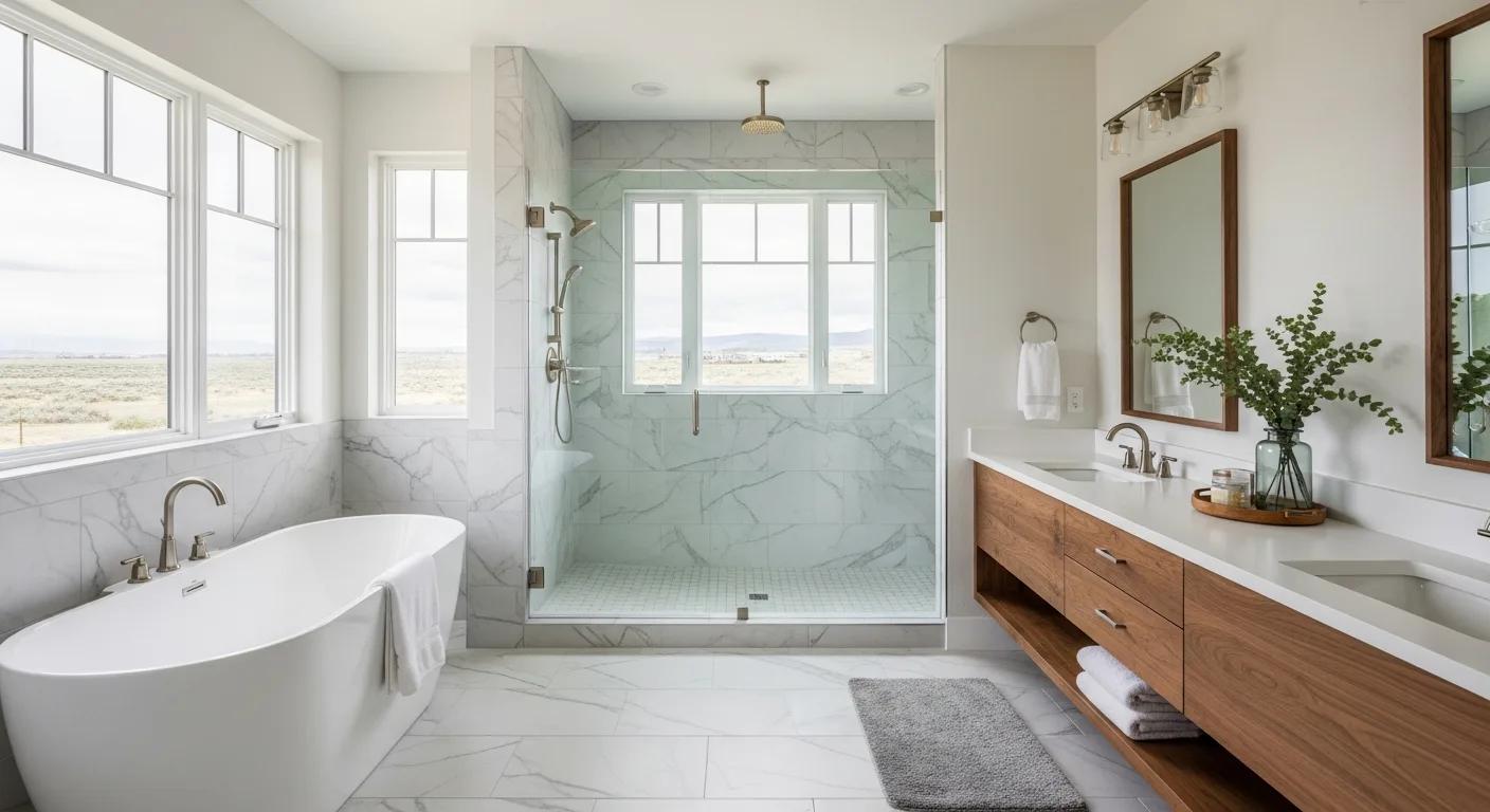 Bathroom vanity layout with optimized drawers and mirror placement in Kuna