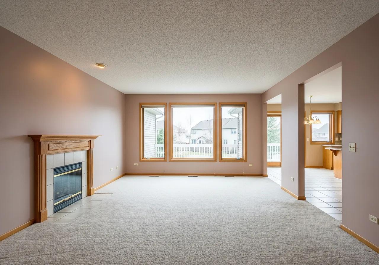 Home interior during cabinet installation with protected floors and staged boxes
