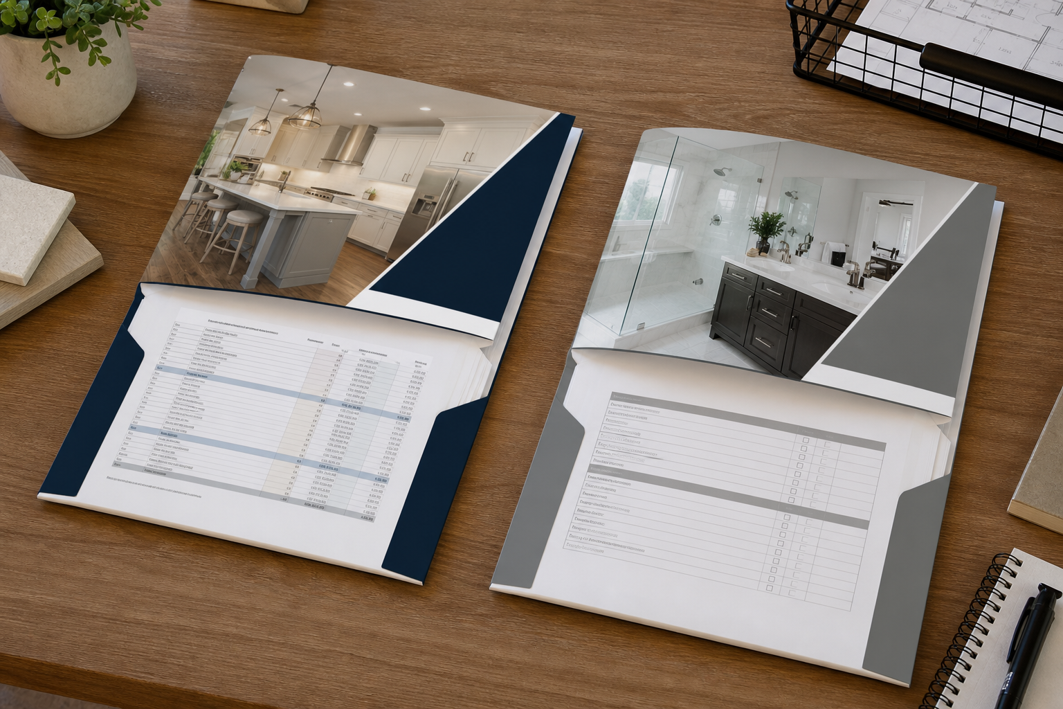 Side-by-side remodel scope comparison for kitchen and bath projects