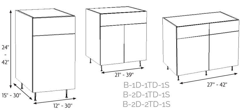 Base Cabinet, 1 Door + 1 Drawer front elevation