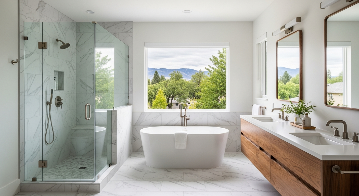 Refreshed guest bathroom in a Boise ranch with modern tile and vanity