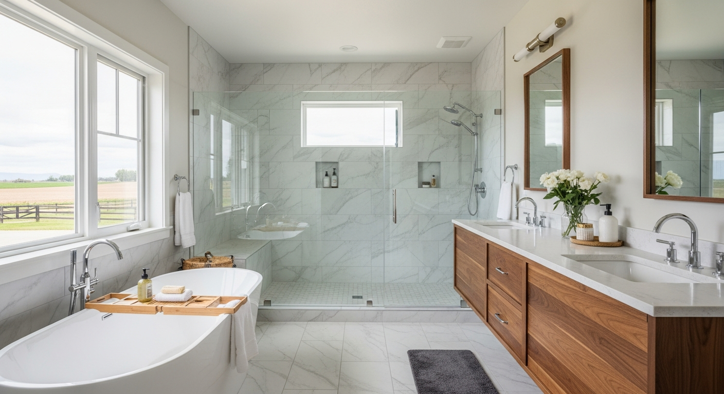 Finished bathroom remodel illustrating scope differences in contractor bids