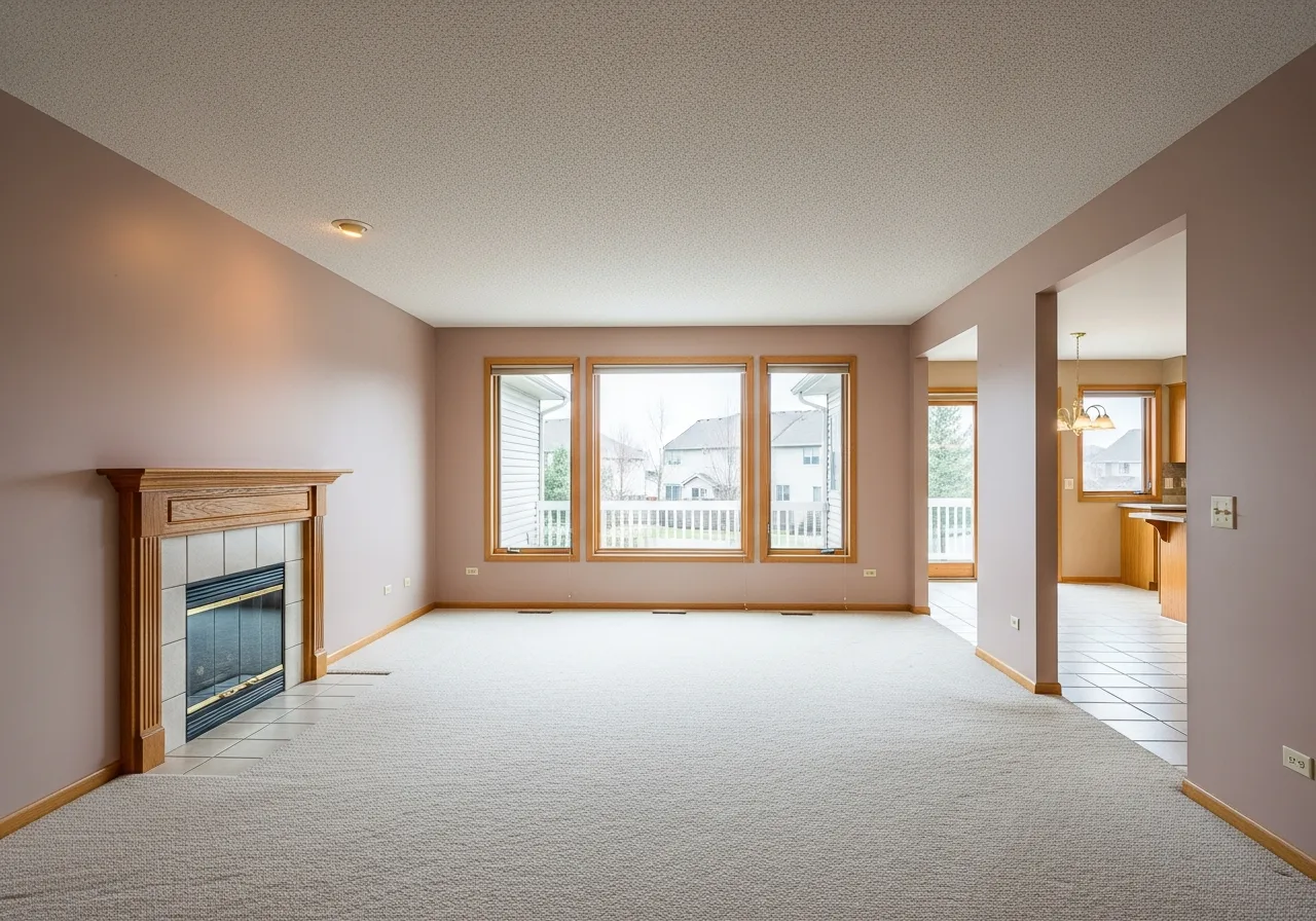 Home interior during cabinet installation with protected floors and staged boxes