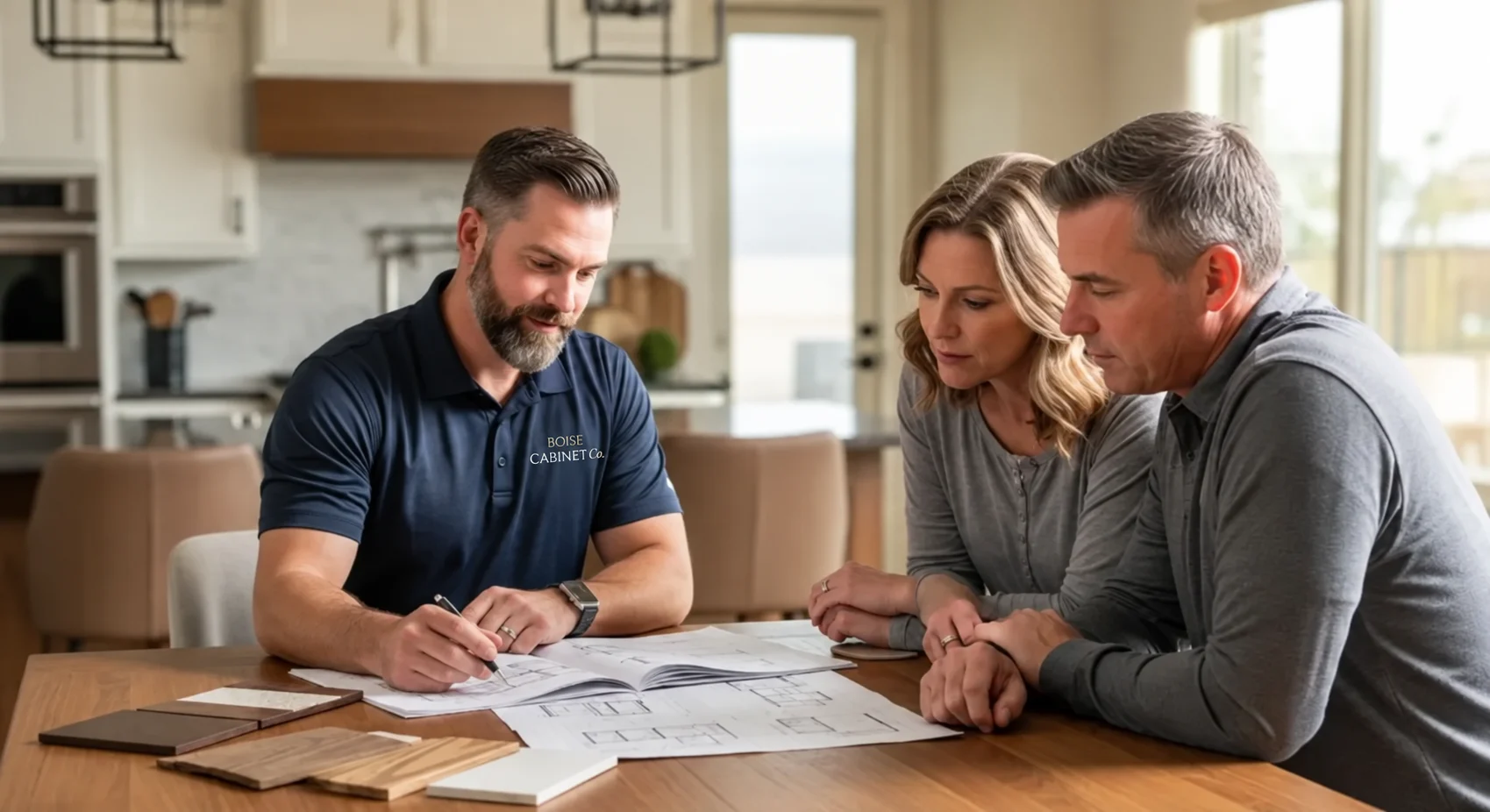 cabinet planning consultation with a Boise Cabinet Co designer and homeowners